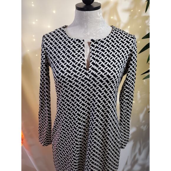 Diane von Furstenberg Reina Silk Chain Link Black White Mini Dress Womens Size 4 - Picture 3 of 11